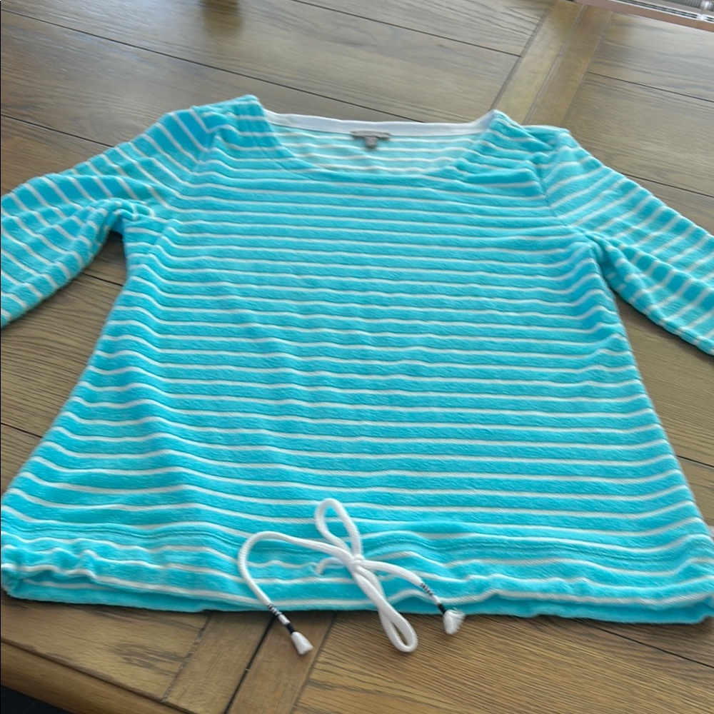 Talbots Aqua and White Striped Top size Med